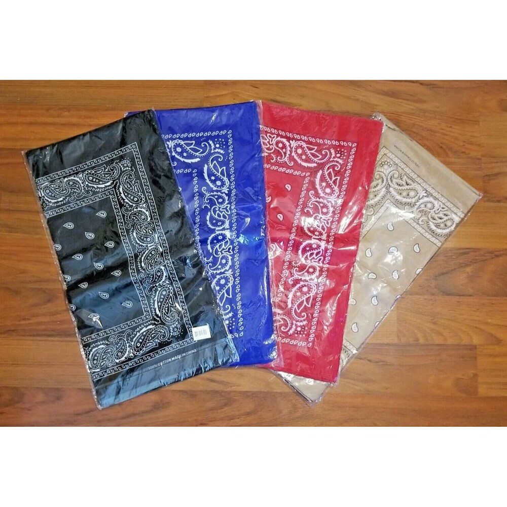 LOT 4- 12 Packs Paisley Scarf Bandana Scarf 100% COTTON Blue Black Red & Tan  F3